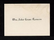 Calling card of Mrs. John Crowe Ransom